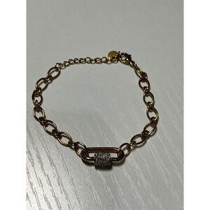 Gold Tone Charm Bracelet rhinestone Accent S‎ Steel Adjustable